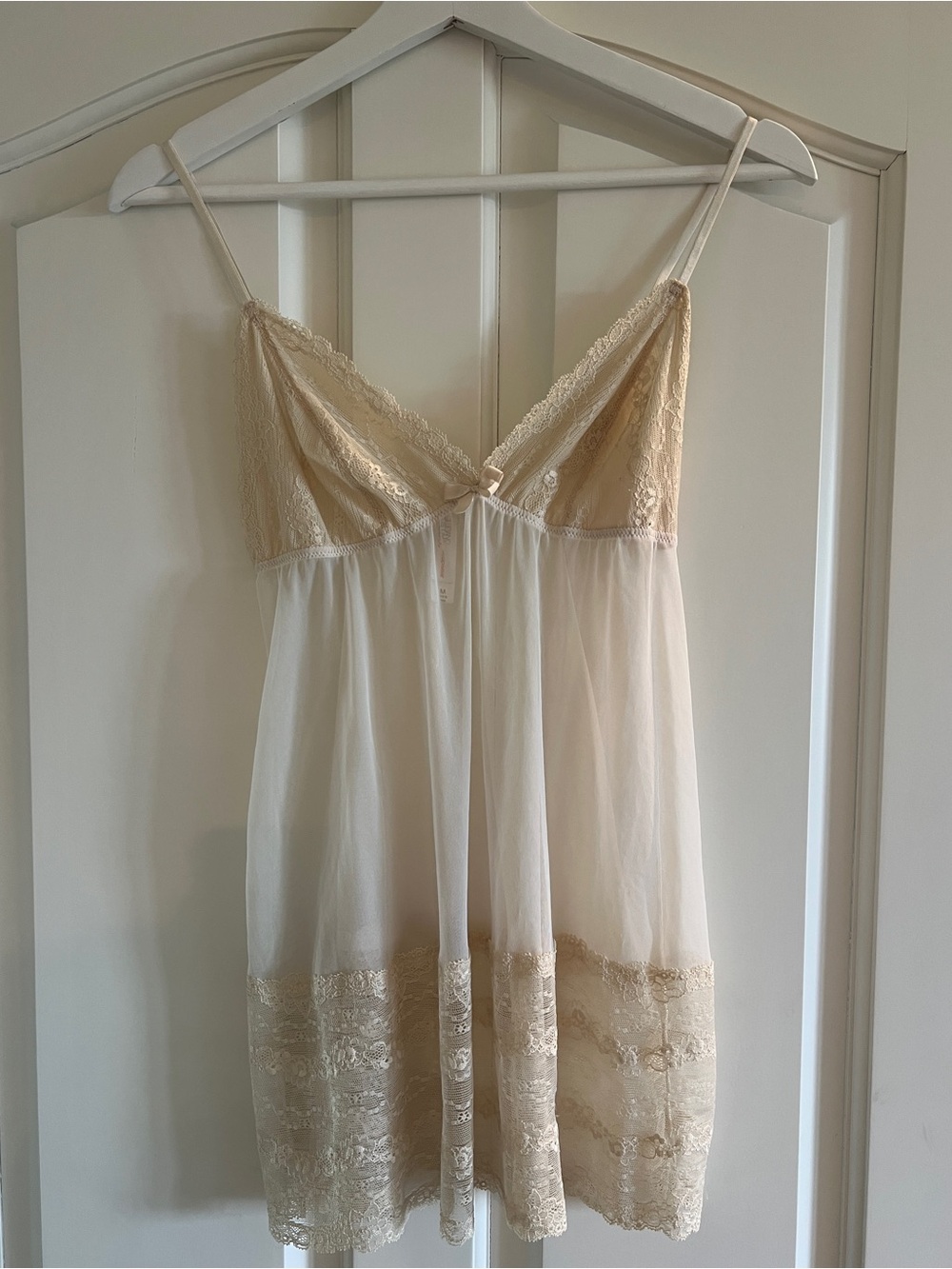 Sheer Cream Lace Trim Lingerie Babydoll Slip